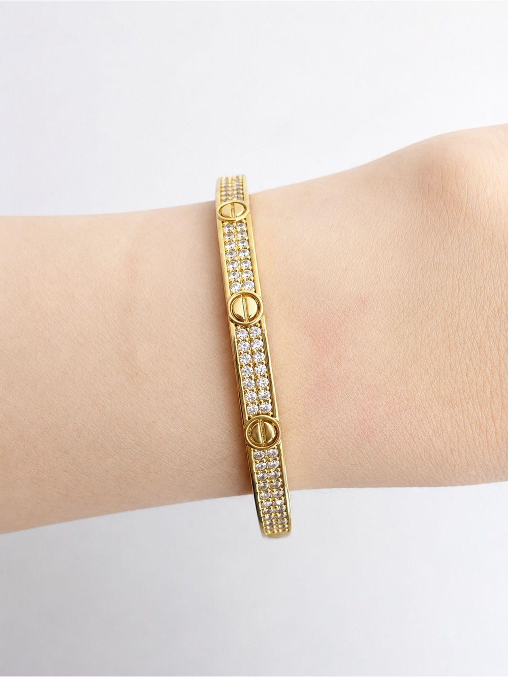 Gold Pavé Screw-Accent Bangle Bracelet - Women Jewelry